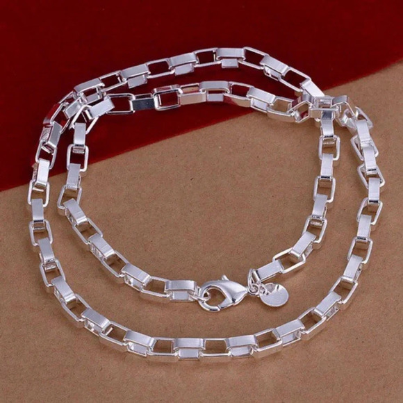925 Sterling Silver Box Chain Link Necklace 5 mm - Picture 3 of 7